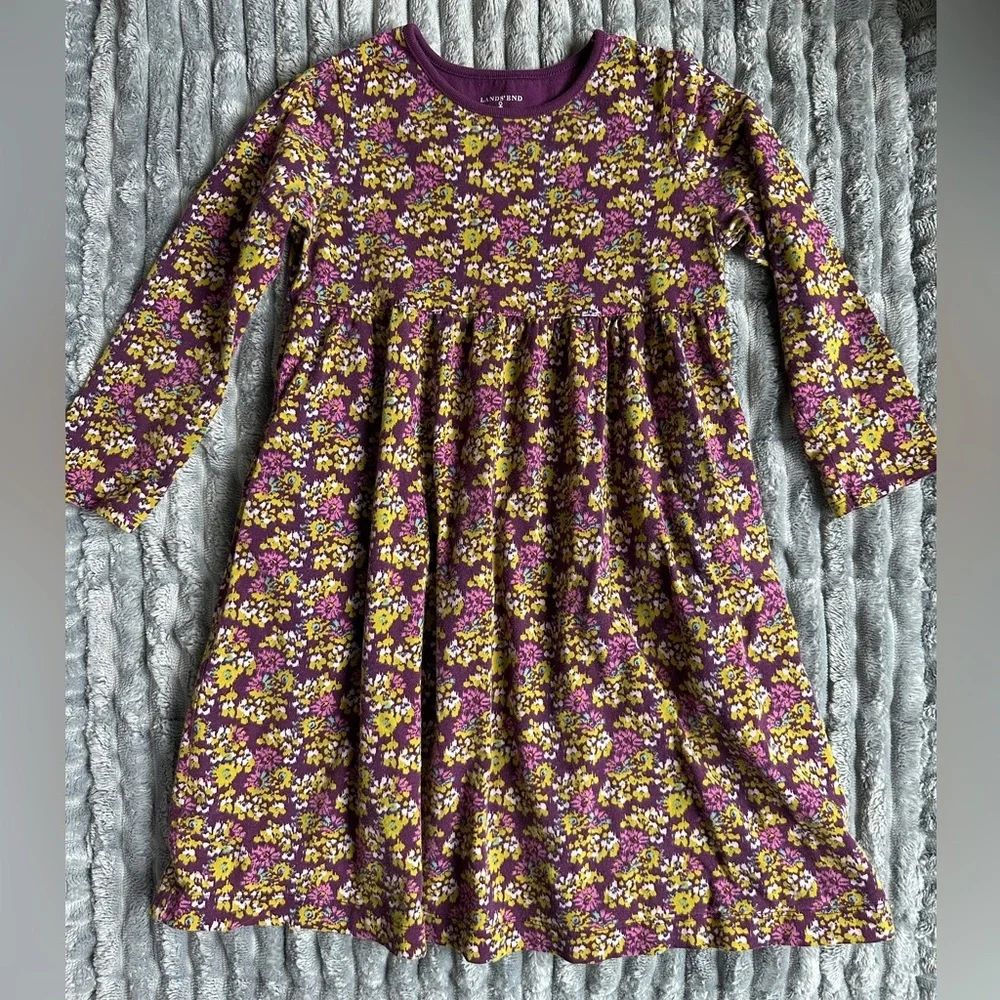 Land’s End cotton yellow and purple floral midi dress